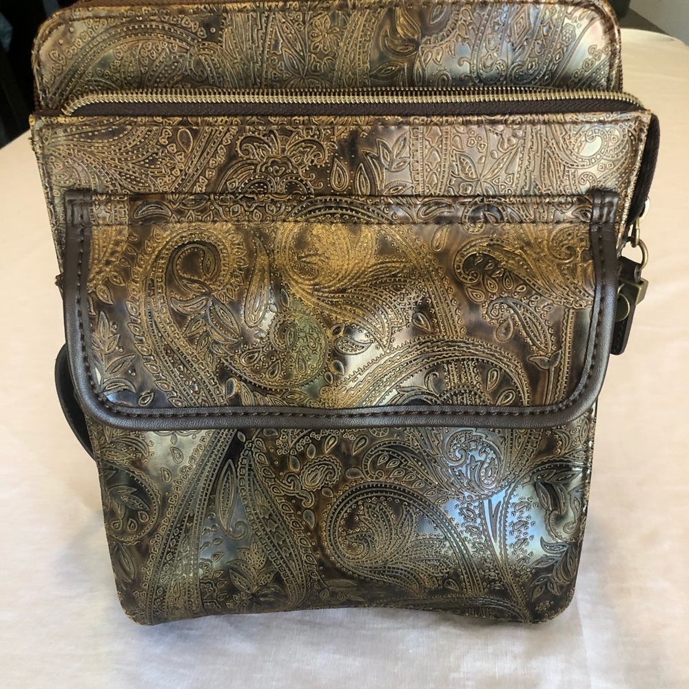 Relic embossed leather crossbody bag